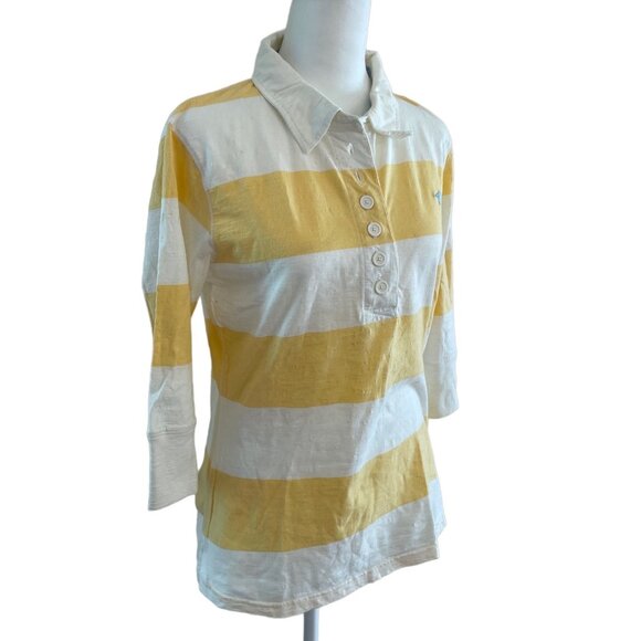 WWS Authentic Womens Striped 3/4 Sleeve Polo Shirt Yellow/White Size M Casual Cl - Picture 3 of 11